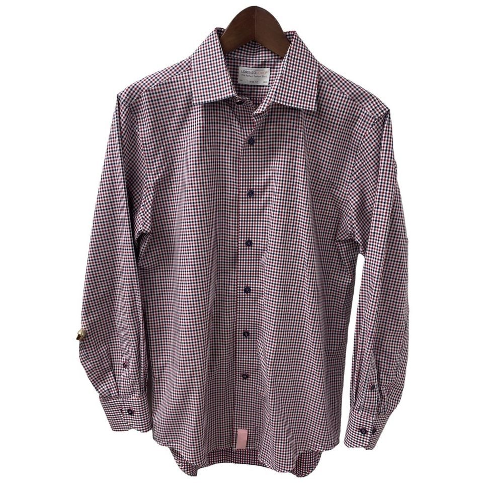 Lorenzo Uomo Dress Shirt Trim Fit Red, White, Blue Men’s Size 15 1/2 (32/33)